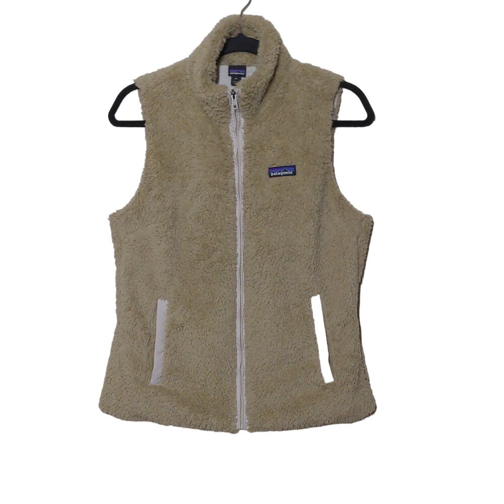 Patagonia Womens Los Gatos Fleece Vest Tan Full Zip Pockets Mock Neck M